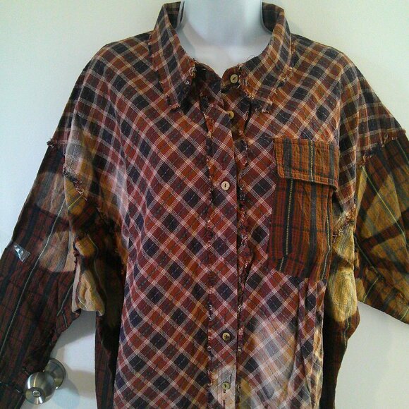 Oli & Hali Bleached Flower Detail Button Down Flannel Shirt - Picture 8 of 14